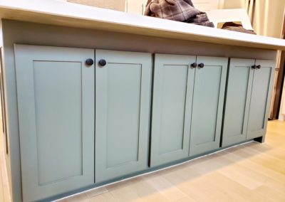 T-Bar Knobs on Green Gray Under Counter Cabinets