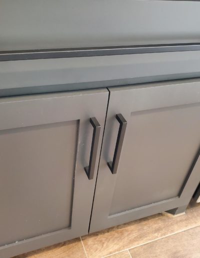 Flat Black Square Bar Pull Handle on Grey Shaker