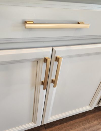 Brushed Brass Gold Contemporary Handles on Off White Drawer