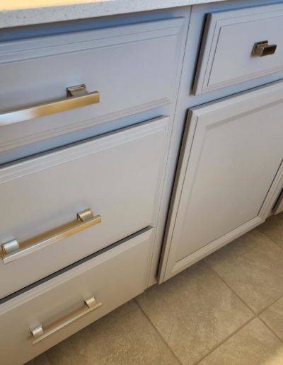 Satin Nickel Contemporary Handles on Grey Custom Cabinets